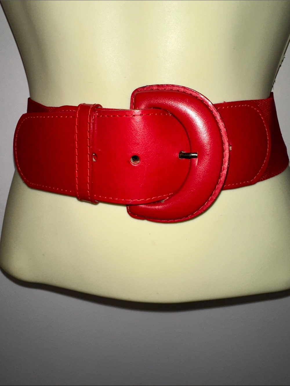 Vintage Wide Red Elastic Waistband Belt with Padded Round Buckle